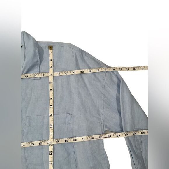 Zara Women's Size Large Linen Blue Button Down Long Sleeves Shirt Blouse - Picture 12 of 16